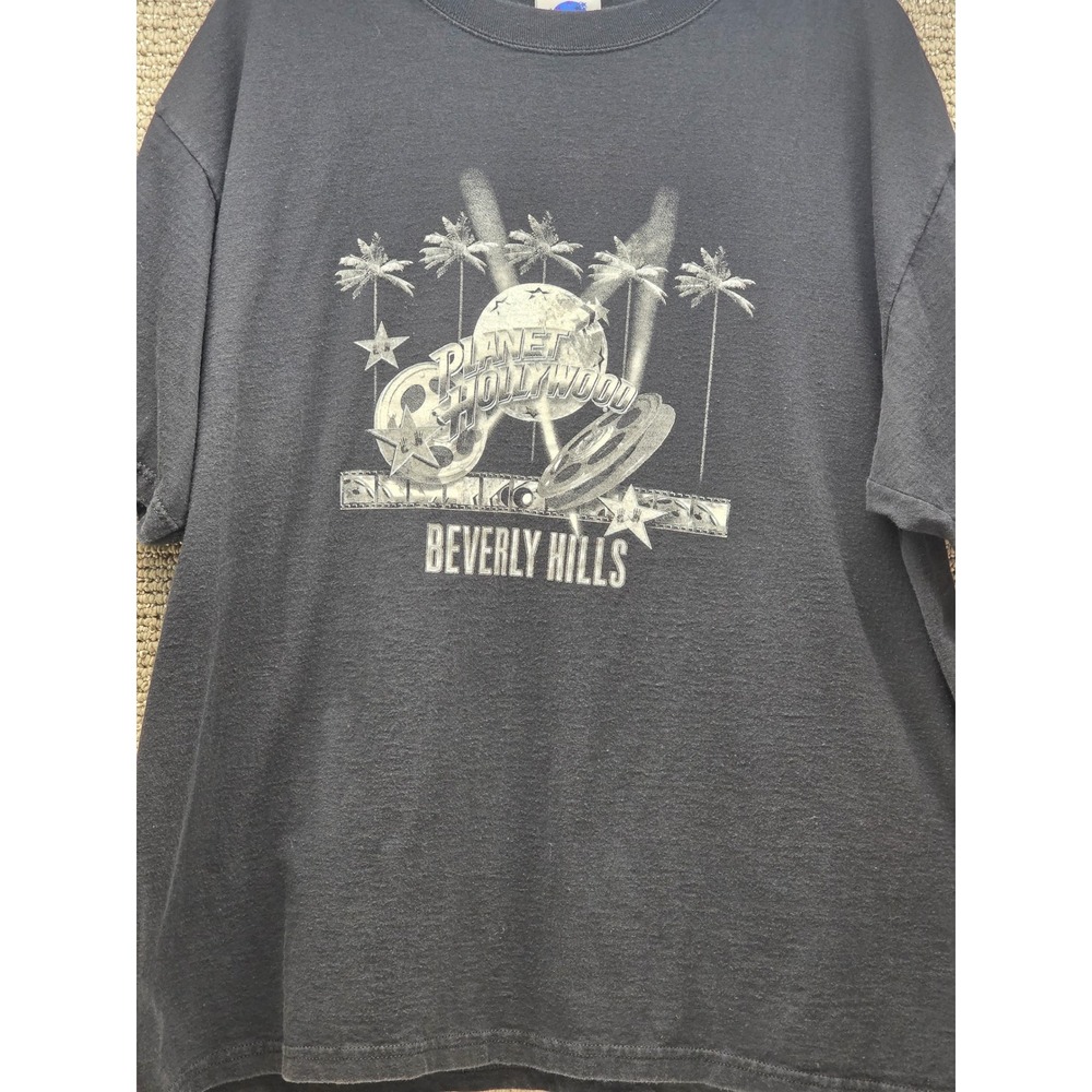 Vintage Planet Hollywood Beverly Hills T-Shirt Mens XL Black 1991 Made in USA